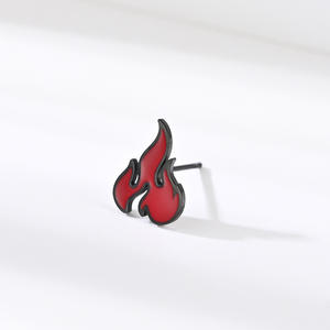 Torch Flame <b>Stud</b> Earrings Gold Red Enamel <b>Titanium</b> Steel Party Fashion Jewelry - Product Image 3