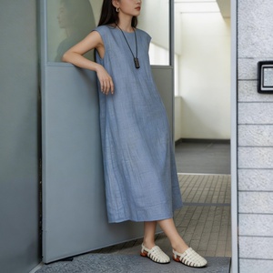 Vestido Midi de Lino para Mujer 2026, <span class=keywords><strong>Ropa</strong></span> Casual <span class=keywords><strong>sin</strong></span> Mangas, Tejido Fresco y Transpirable - Product Image 3