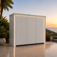 Îlot de cuisine extérieur en forme de U, station de barbecue modulaire en acier inoxydable avec comptoir de bar, sièges et évier pour patio
