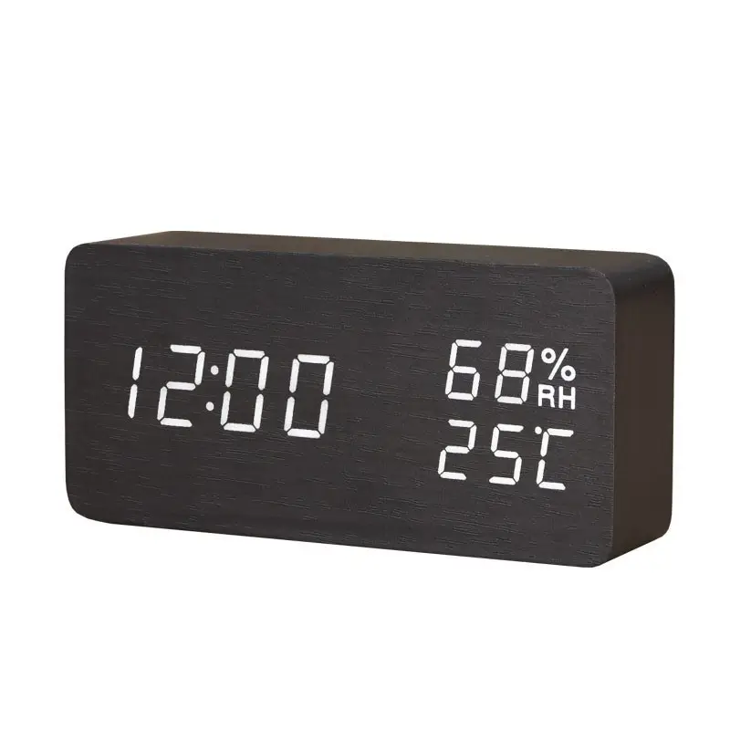 Alarm Clock LED Wooden Watch Table Voice Control Digital Wood Despertador USB Powered Electronic Desktop Clocks
