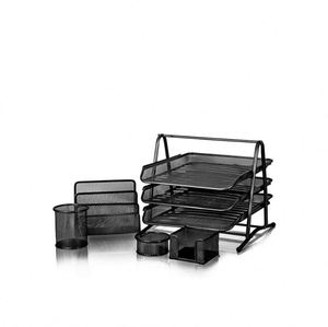 MESH OFFICE SET of 5 Piece 3TIER LETTER/<b>FILING</b>/PAPER TRAY, LETTER SHELF,PENCIL-CUP,MEMO HOLDER - Product Image 3