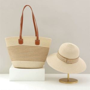 Ensemble de chapeau de plage en paille et sac fourre-tout grande capacité pour femme, avec sac à bandoulière et chapeaux en paille – Vente en gros - Product Image 2