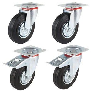 Schwarzer Gummi verzinkt in voller Größe Öl feste Rad rolle Rollen drehbar Starre Verriegelung bremse Müllwagen Wagen rollen - Product Image 1