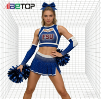 Tenues de cheerleading bleu et blanc scintillantes, jupe plissée fendue, uniforme de cheerleading avec manches longues pour les spectacles des adolescentes