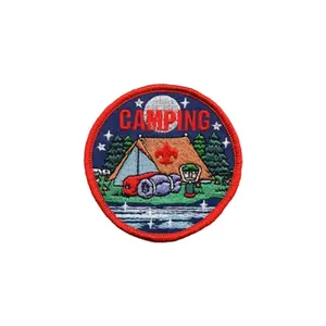 Parche de explorador bordado personalizado de fábrica, Parche de Camping, insignia de hierro bordado poderoso