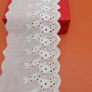 Adorno de encaje con ojales de algodón bordado de 11,5 cm/4,5 ", adorno de encaje de algodón con flores, adorno de encaje festoneado de algodón - Product Image 2