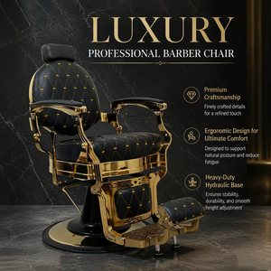 Sillón de Barbería Hidráulico de Lujo en Negro y Dorado, Reclinable, Resistente, Mueble de Salón para Barbería - Product Image 1