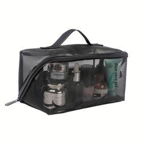 Portable Mesh Cosmetic <b>Bag</b> <b>Transparent</b> Travel Toiletry Organizer with Handle Zippered <b>Makeup</b> Pouch for Women - Product Image 1