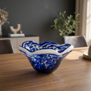 Bol en verre de Murano soufflé à la main, décor floral bleu, centre de table décoratif pour Noël, Nouvel An, hôtel, décoration de la maison - Product Image 3