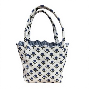 Sac fourre-tout bohème en coton avec lettres décoratives, ouverture supérieure, style ondulé, pour toutes les saisons, sac à main pour femme - Product Image 1
