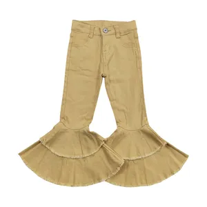 2024 RTS Khaki Bell-bottom Denim Girls Jeans New Arrival Hot Sale High Quality Boutique Sibling Clothing Kids Clothing