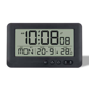 Digital LCD Silent Alarm <b>Clock</b> Multi Function Display Time Bedroom Bedside Radio Battery Operated Modern Design ABS Plastic - Product Image 1