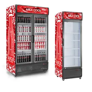 Supermarket Showcase Refrigerators Upright Display Beverage Cooler Freezer With Glass Doors