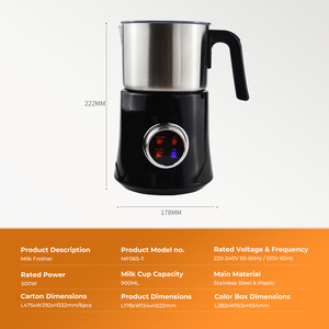 Mousseur à lait électrique multifonctionnel 5-en-1 automatique, puissance 500W, capacité 900ml, options de densité de mousse multiples, boîtier en plastique - Product Image 3