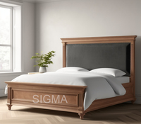 Meistverkauftes Rustikales Holzplattenbett Holz-Kopfteil Queensize Gedrechselte Beine Antiker Stil Inneneinrichtung für Zuhause Schlafzimmer