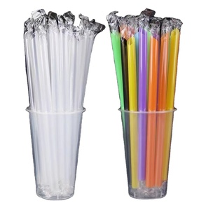 Sedotan plastik besar sekali pakai kemasan individual versi lebar Smoothie Boba cetak kustom fleksibel untuk pesta