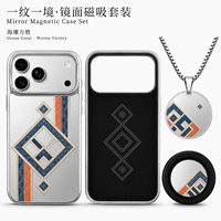 Ensemble d'accessoires pour téléphone tendance avec étui miroir personnalisé, support magnétique et collier en acier inoxydable imprimé