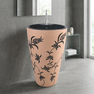 Lavabo de Baño Independiente con Pedestal Redondo en Color Chocolate Claro, de Granito y Cerámica, para Uso en Centros Comerciales y Villas - Product Image 1