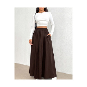 Falda acampanada de popelina para mujer, cintura elástica, 90 cm de largo, con bolsillos - Product Image 4