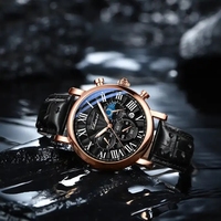 CHENXI-Montre Automatique de Luxe en Cuir Véritable Étanche pour Homme, Montres à Quartz Or de Sport Décontracté, Chronographe