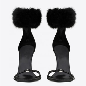 Big Size 45 Spring Summer Women Stiletto Soft Fur Ankle Strap High Heels Dress Sandals Back Zip Outdoor <b>Shoes</b> Party Pumps - Product Image 3