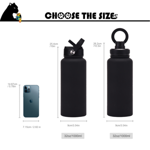 Bottiglia d'Acqua da 1 Tazza con 2 Coperchi e Supporto Magnetico per Telefono, Bottiglia Termica Bianca da 1L in <span class=keywords><strong>Acciaio</strong></span> Inossidabile Isolata, Logo Personalizzabile - Product Image 3