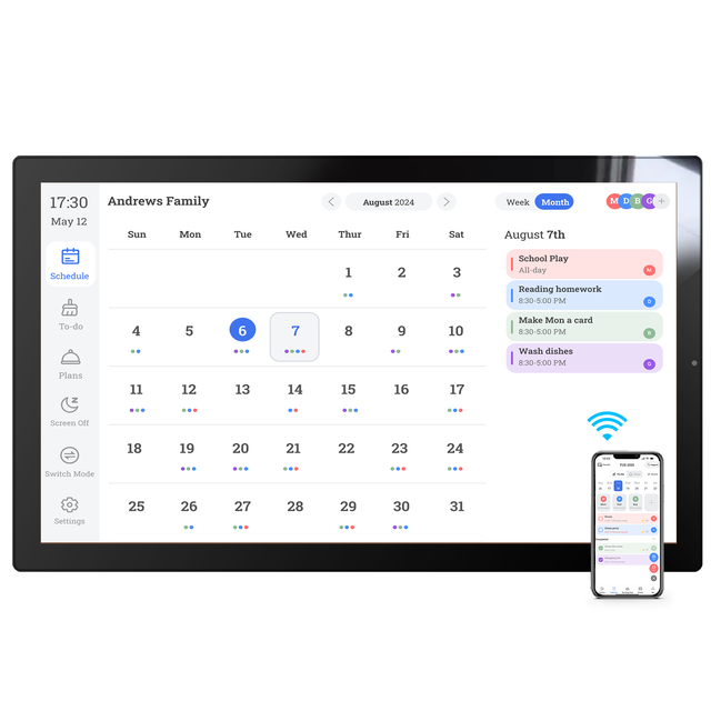 32" Wall Mounted WiFi Digital Calendar, Syncs Google & ICloud, Family Planner & Reward System, CE/ROHS/FCC Approved