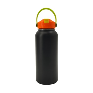Gourde isotherme robuste en métal noir mat élégant avec couvercle à paille rabattable, poignée rivetée, anti-fuite, pour activités de plein air et sport - Product Image 6