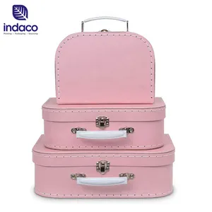 Biodegradable box packaging pink 3 sets cardboard suitcase gift boxes antique suitcase with Handle