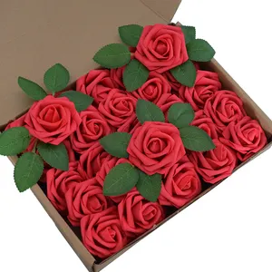 Vente chaude Artificielle Mousse Rose Fleurs avec Tige pour Gâteau Décoration Soie Mousse Rose En Vrac