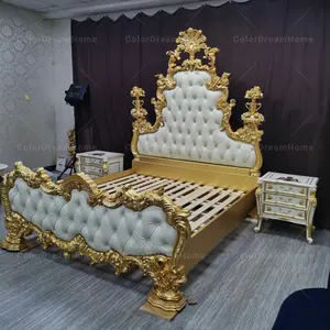 Antika yatak odası mobilyası seti Dubai lüks ahşap yatak tasarımı ev mobilyaları