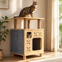 Arbre à chat en bois écologique et durable Kate Paradise D avec maisonnette, poteaux à gratter en sisal et perchoir supérieur, tour à chat multi-niveaux