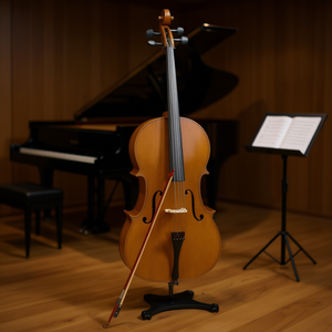 Cello acoustique professionnel 4/4 avec table en bois du Brésil, dos et côtés en érable, touche en ébène, archet et colophane inclus - Product Image 2