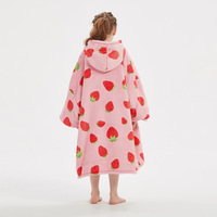 Selimut Anak-Anak Hangat Berkerudung untuk Musim Dingin, Ponco Sweatshirt Tebal Bahan Sherpa Flanel, Selimut Hoodie Hangat