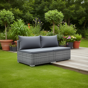 Ensemble de canapés de jardin en rotin gris moderne, coussins en mousse haute densité, résistant à l'eau et aux UV, rotin PE, design contemporain - Product Image 2