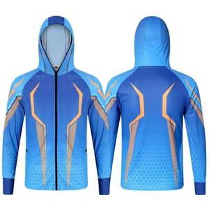 เสื้อกันแดด UPF50 มีฮู้ดสำหรับตกปลา คอสูง ระบายอากาศได้ดี แห้งเร็ว ป้องกันรังสียูวี สีเทาส้ม สไตล์เท่ห์ รับสกรีนโลโก้ - Product Image 4