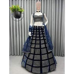 Lehenga Choli-Bordado de terciopelo viscoso, diseño moderno, a la moda, Dupatta, indio, distribuidor y distribuidor - Product Image 1