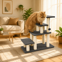 Escalier pour chiens et chats, griffoir en bois durable et satiné, antidérapant, montage facile, supporte 150 lb, 3/4 marches pour usage intérieur