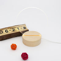 Base lumineuse LED ronde en bois avec effet visuel 3D en acrylique, alimentée par piles, pour décoration de ferme et de maison, base de veilleuse en acrylique