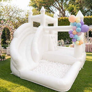 Castillo Hinchable Comercial de PVC con Tobogán, <span class=keywords><strong>Piscina</strong></span> de Pelotas y Soplador, Castillo Brincolín Inflable Blanco <span class=keywords><strong>para</strong></span> Niños - Product Image 1