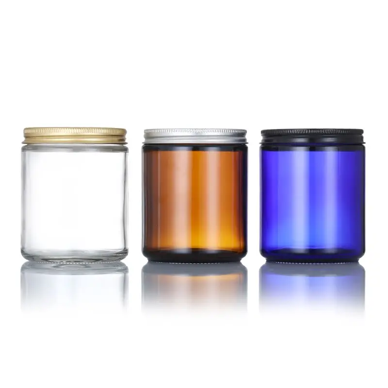 Tempat Lilin DIY Mewah 100Ml 200Ml 250Ml 8Oz Botol Lilin Kaca Amber dengan Tutup Sekrup Aluminium