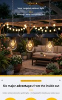 Petit lustre solaire LED pour extérieur, lumière de jardin, lanterne suspendue pour arbre, lanterne portable pour balcon, lumière d'ambiance nocturne, décoration de camping