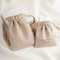 PandaSew Pochette de luxe en satin de soie dense pour bijoux, sac à cordon avec logo personnalisé imprimé