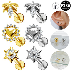 Boucles d'oreilles en titane G23, alliage de titane, serties de zircon, bijoux de mode pour piercing d'oreille, cadeau - Product Image 1