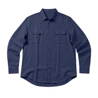 Kemeja Linen Lengan Panjang Pria dengan Kerah Kancing dan Dua Saku Dada, Kemeja Kerja Kasual untuk Luar Ruangan, Logo Dapat Disesuaikan