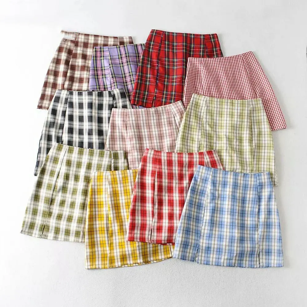 快適な伸縮性バンドのハイウエストショートスカート原宿プレッピースタイルチェック柄スカートミニかわいい日本の学校のプリーツスカート