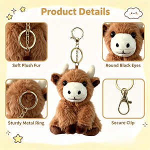 Porte-clés personnalisé en peluche vache des Highlands, pendentif animal en peluche doux pour sacs à main, sacs à dos, clés – Beau cadeau pour femmes et enfants - Product Image 3