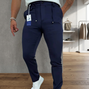 Men's Navy Blue Regular Fit <b>Waterproof</b> Stretch Cotton Hip Hop Pants Casual Smart Office Plus Size Flat Elastic Waist Zipper Fly - Product Image 2