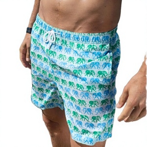 Shorts de bain décontractés pour hommes à motif éléphant imprimé, séchage rapide, taille mi-haute, avec poches et cordon de serrage - Product Image 2