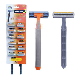 PearlMax 12pcs Paket Kartu Display Pisau Cukur Sekali Pakai dengan Tiga Bilah Baja Anti Karat, Strip Pelumas, dan Gagang Karet untuk Wanita dan Pria - Product Image 2